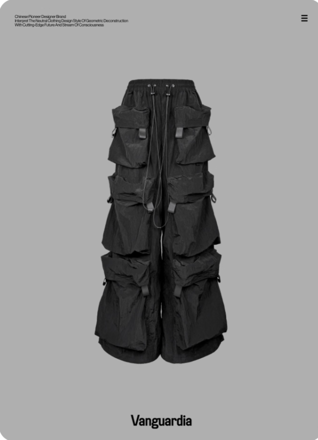 Vanguardia  black multi-pocket loose nylon camo pants