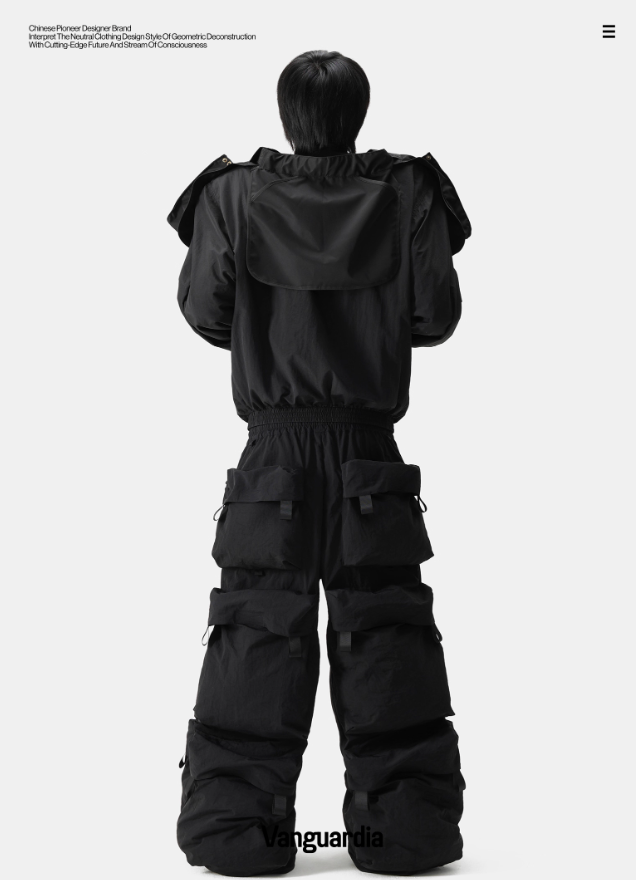 Vanguardia  black multi-pocket loose nylon camo pants