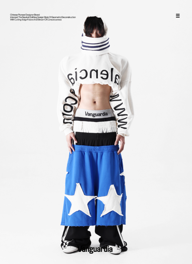 Vanguardia Sagging West Coast style sports three-waist stitching blue pure cotton loose trousers sweatpants