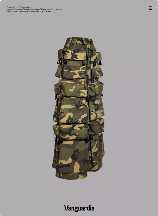 Vanguardia black multi-pocket loose nylon camo pants