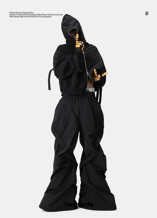 Vanguardia black multi-pocket loose nylon camo pants