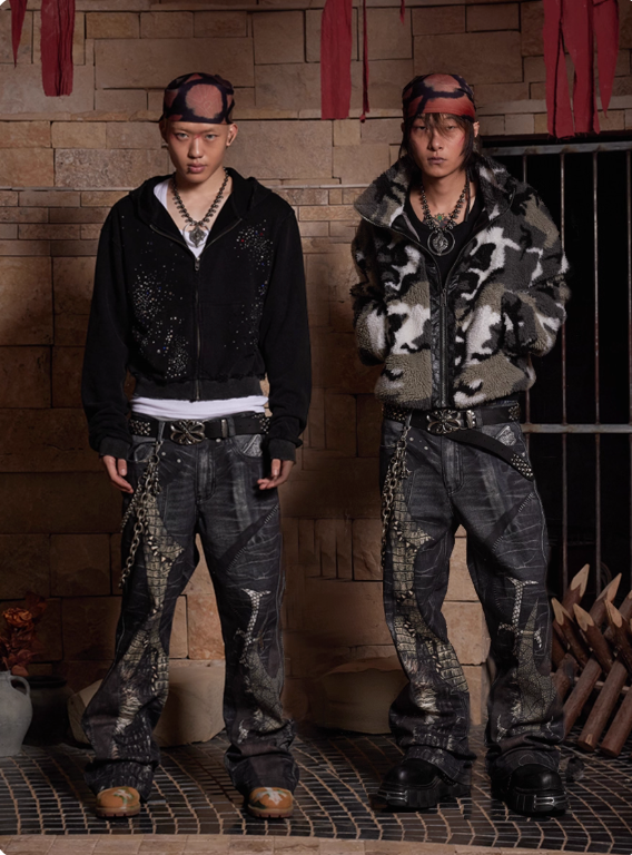 Vanguardia Triple Waistline Paneling Sagging Cotton Sweatpants