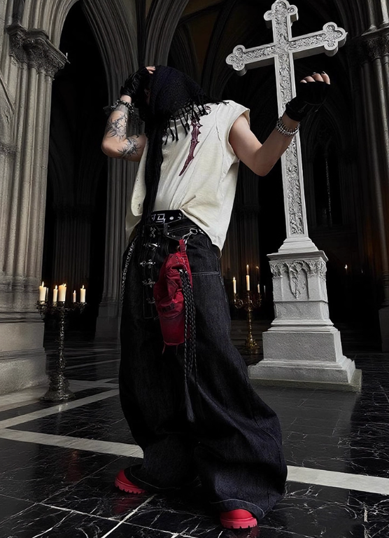DND4DES raw denim baggy silhouette jeans