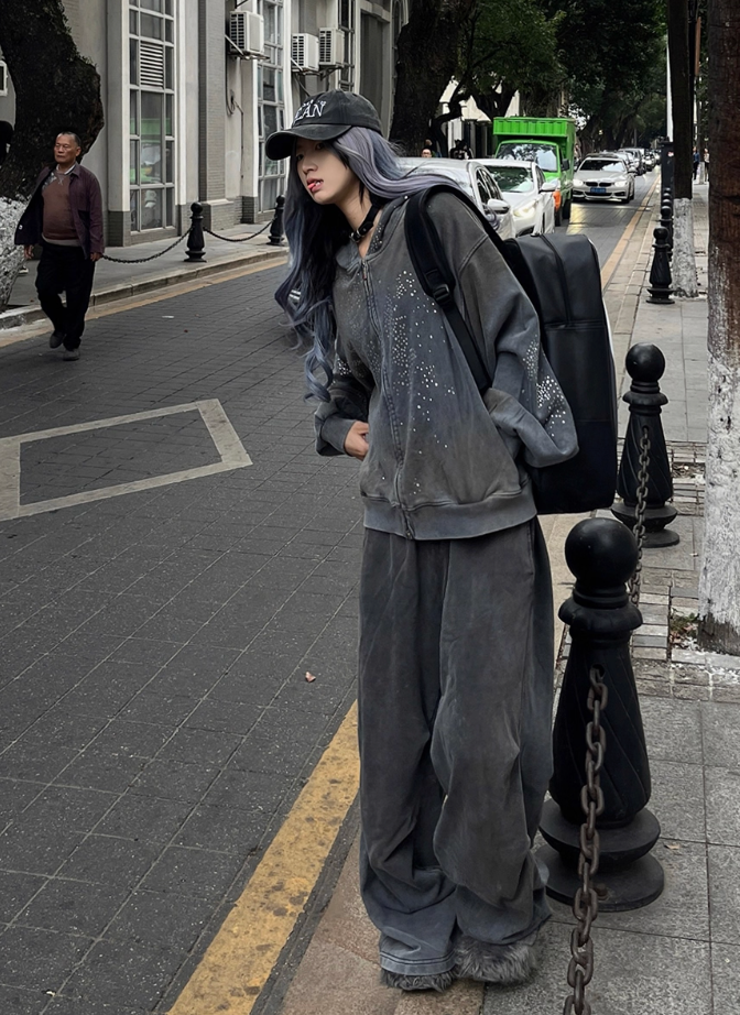 DND4DES washed distressed mud-dyed rhinestone-studded hooded