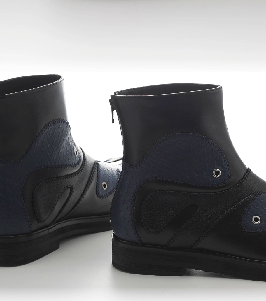 54A0×musaafeer Flowwing Patchwork Round Toe Boots