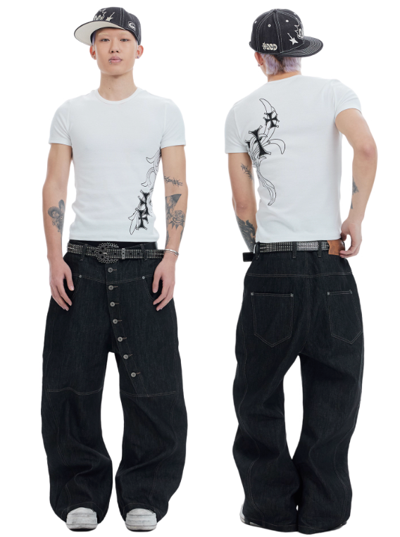 Vanguardia Triple Waistline Paneling Sagging Cotton Sweatpants