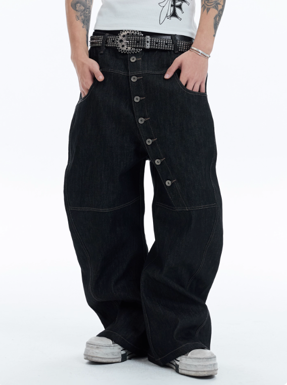 Vanguardia Triple Waistline Paneling Sagging Cotton Sweatpants