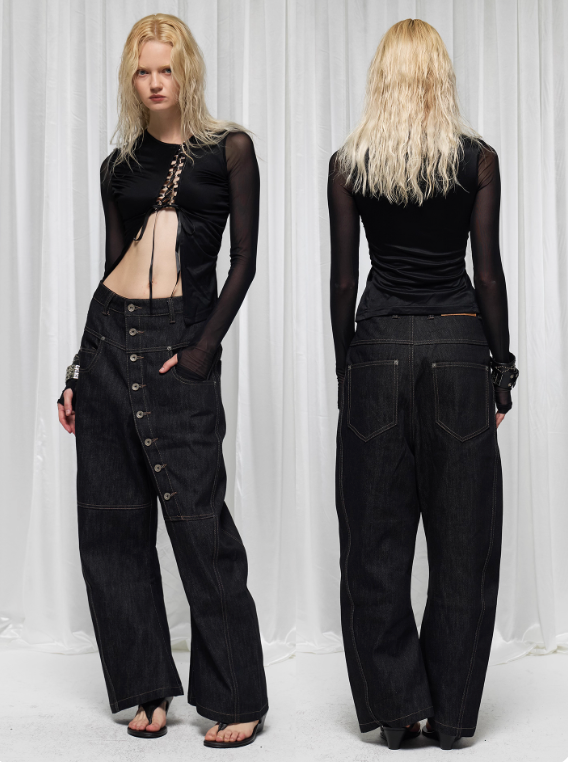 Vanguardia Triple Waistline Paneling Sagging Cotton Sweatpants