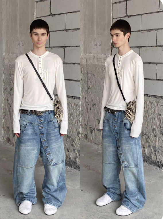 Vanguardia Triple Waistline Paneling Sagging Cotton Sweatpants
