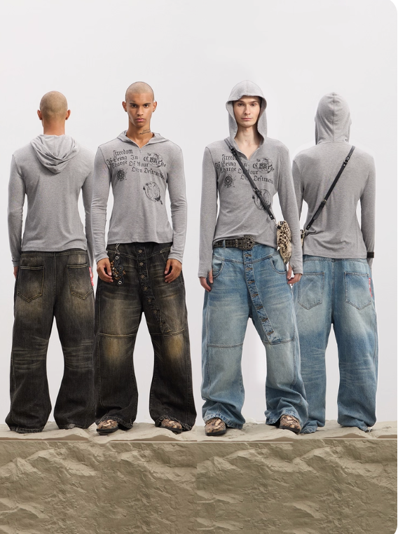 Vanguardia Triple Waistline Paneling Sagging Cotton Sweatpants