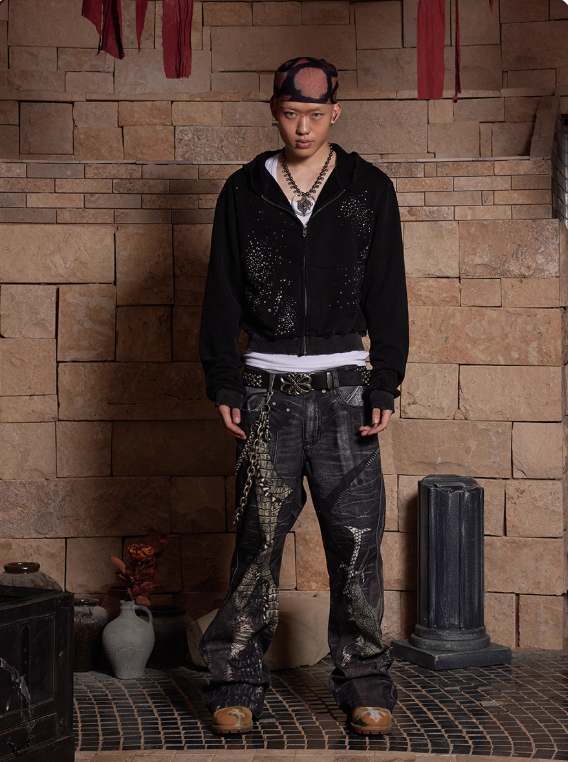 Vanguardia Triple Waistline Paneling Sagging Cotton Sweatpants