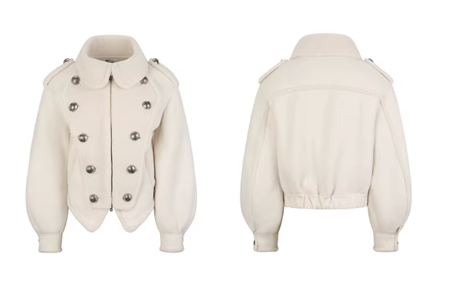 Nodress White Knitted Lambswool Lined Napoleon Double-Breasted Coat