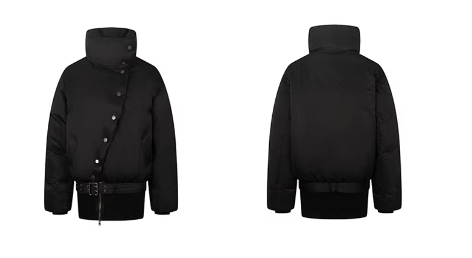 Nodress Black Asymmetrical  Mid-Length Down Jacket