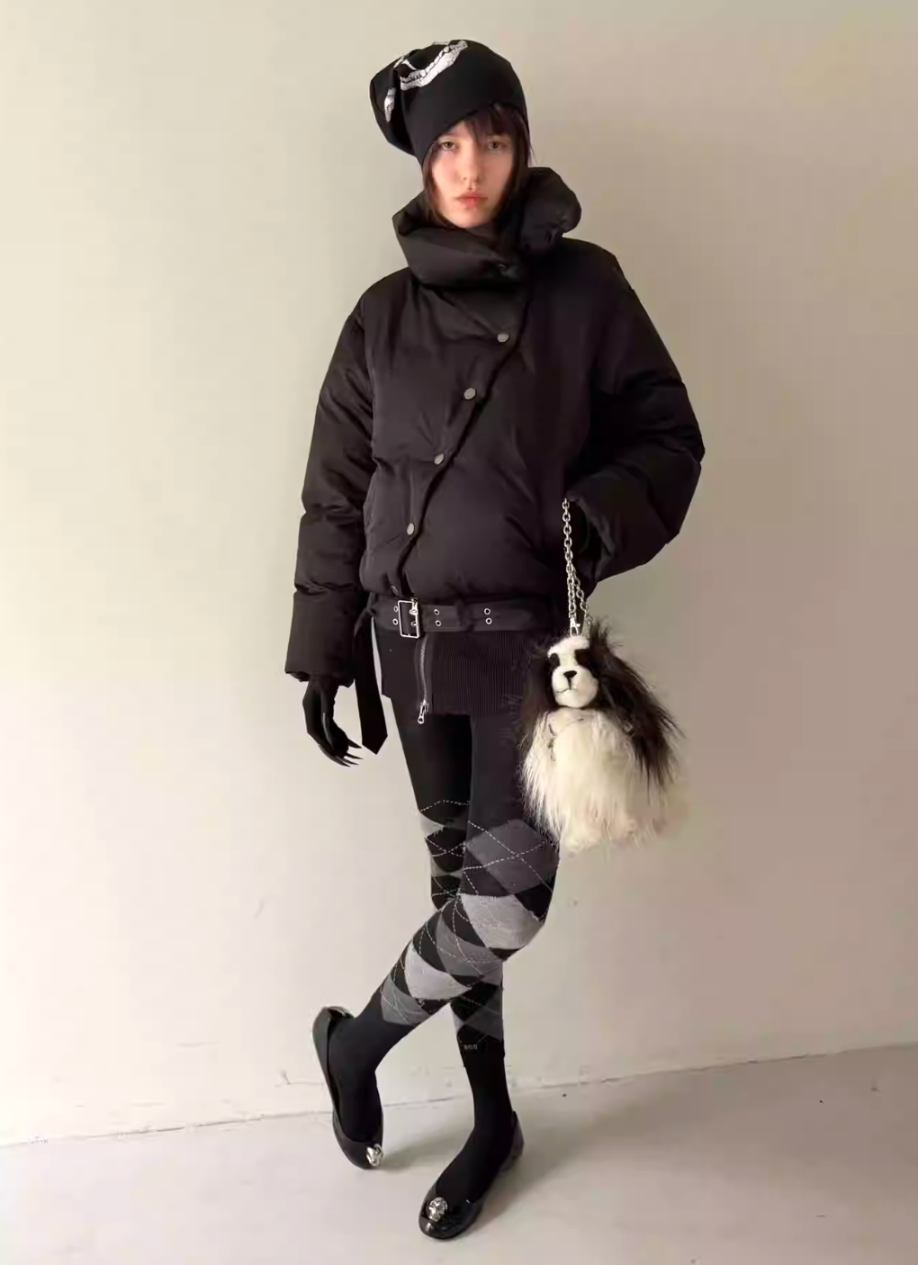 Nodress Black Asymmetrical  Mid-Length Down Jacket