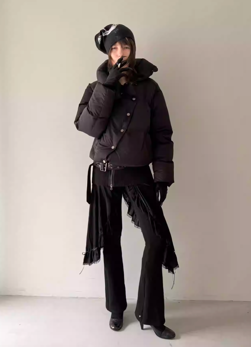 Nodress Black Asymmetrical  Mid-Length Down Jacket