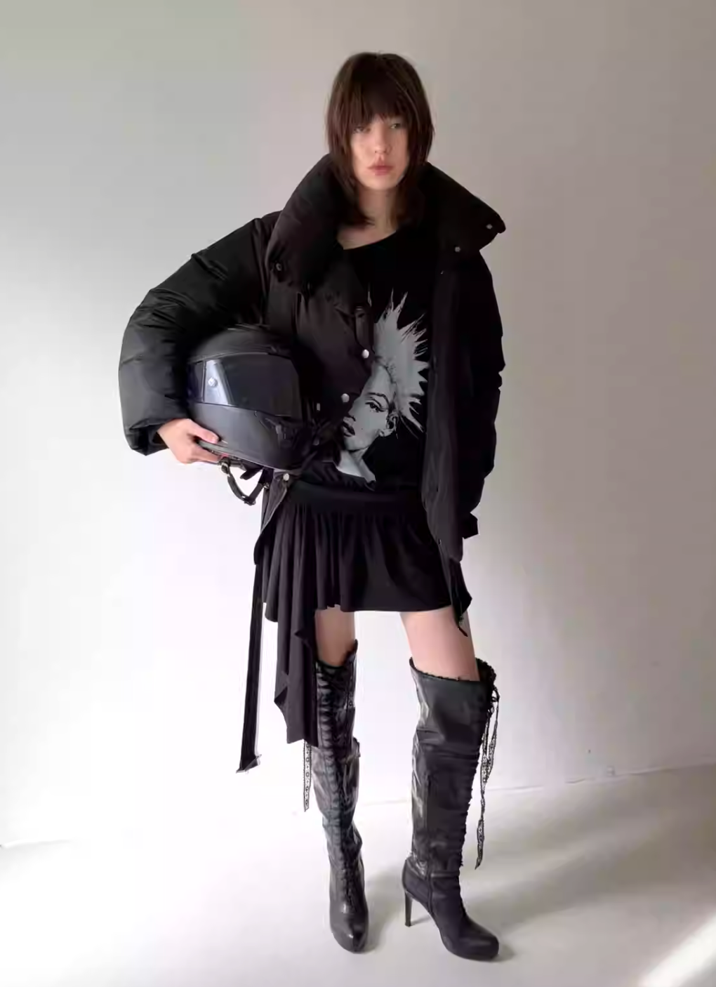 Nodress Black Asymmetrical  Mid-Length Down Jacket