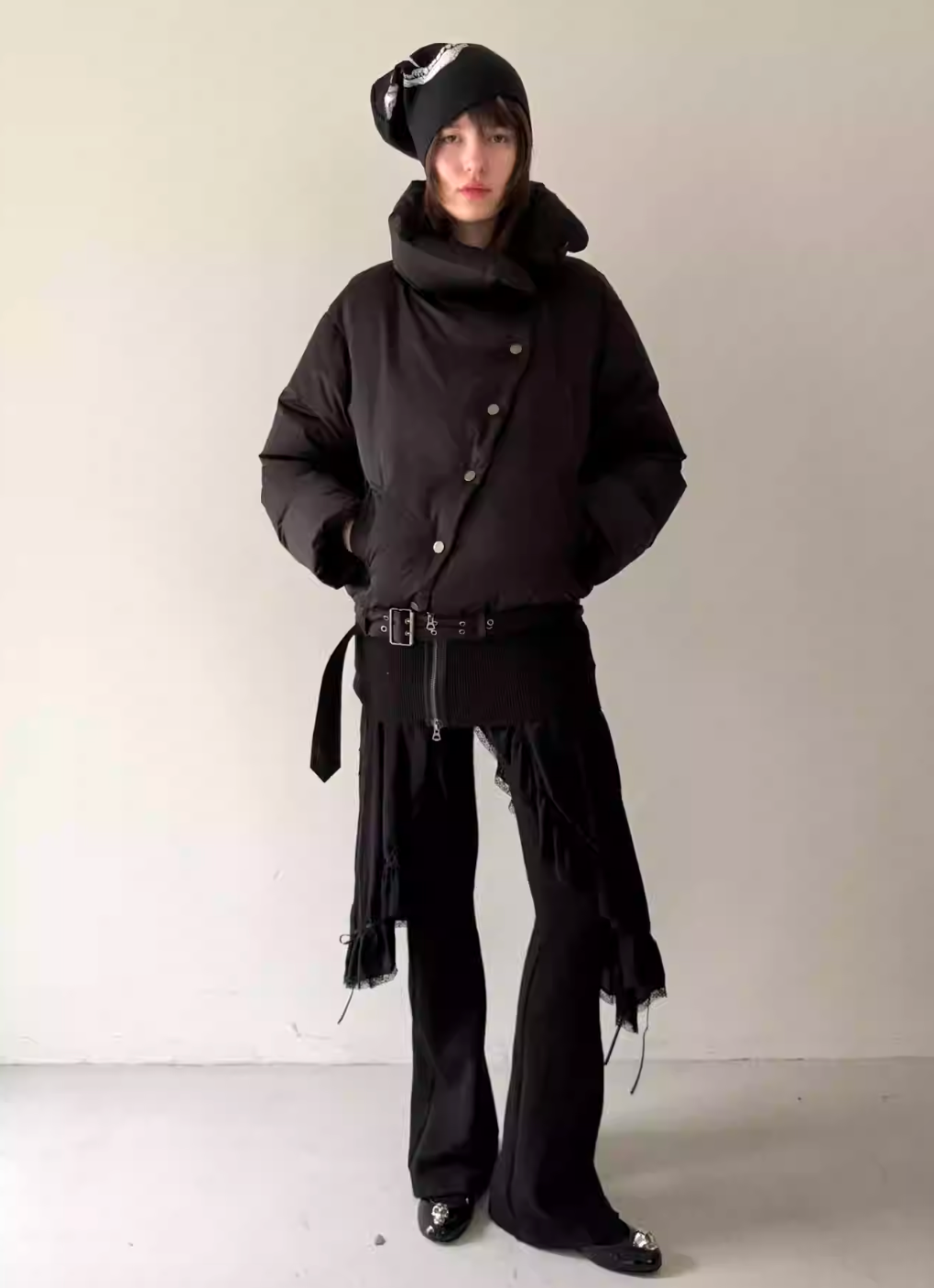 Nodress Black Asymmetrical  Mid-Length Down Jacket