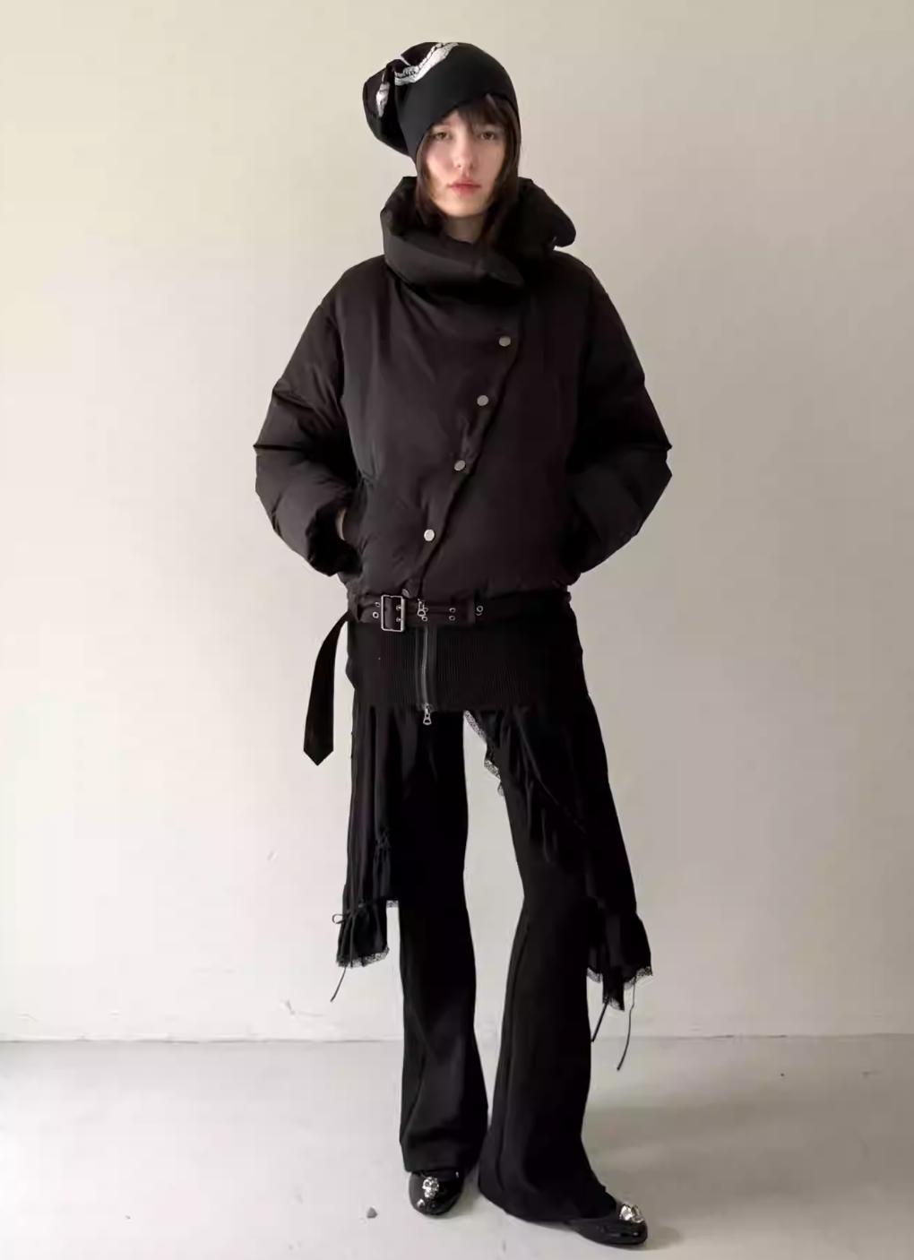 Nodress Black Asymmetrical  Mid-Length Down Jacket