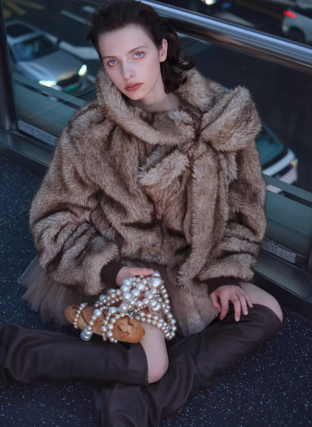 Nodrss Brown Long-haired Fur Distressed Cotton Lined Jacket
