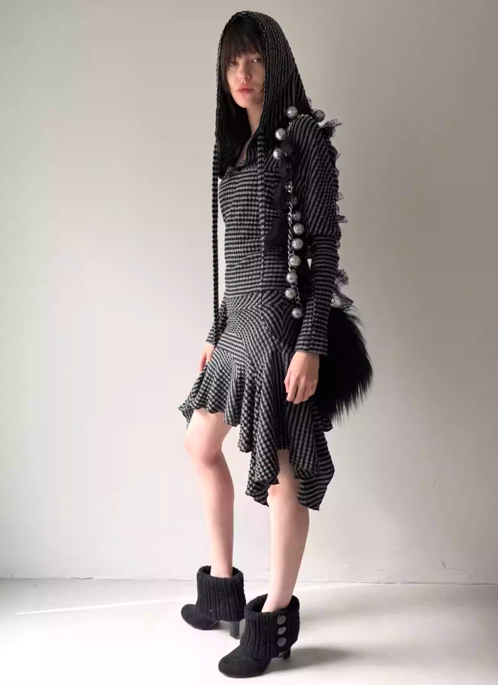 Nodress Black and White Striped Hooded Knit Dress Fall/Winter 2025 New Slim Fit Long Knit Skirt