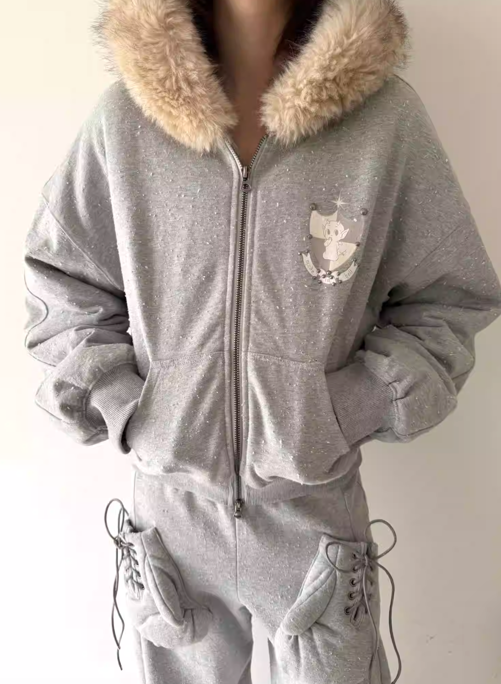 Nodress  Fur-lined Fleece-trimmed Warm Sweatshirt  Fleece Lining and Loose Fit Sweatpants