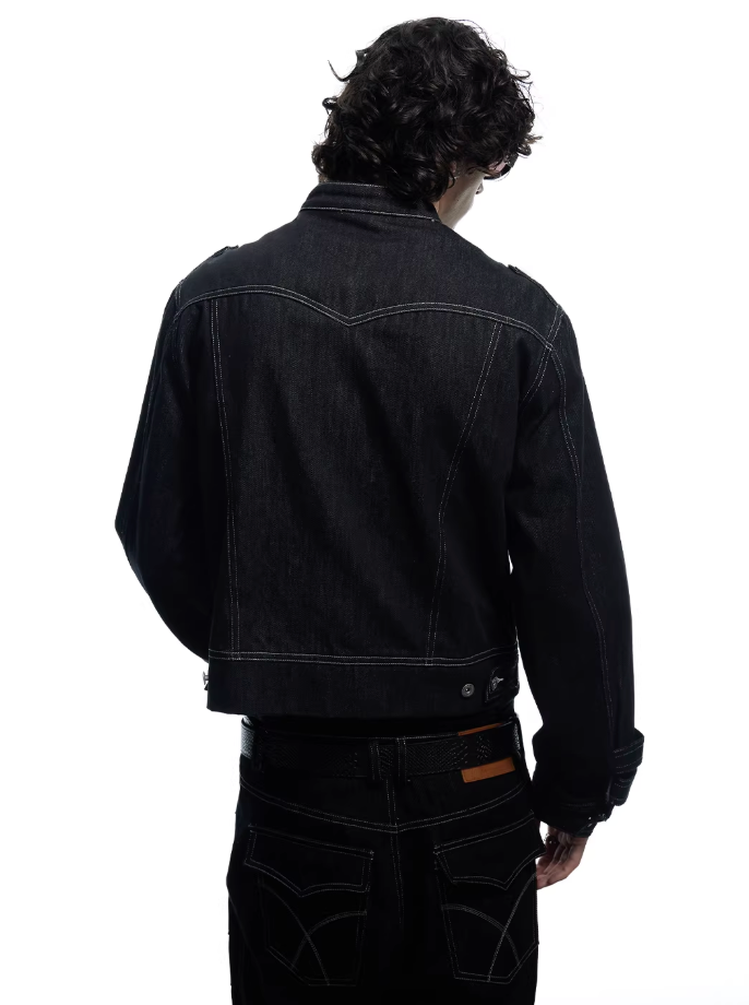 DND4DES  Stand Collar Metal Napoleon Raw Denim Jacket