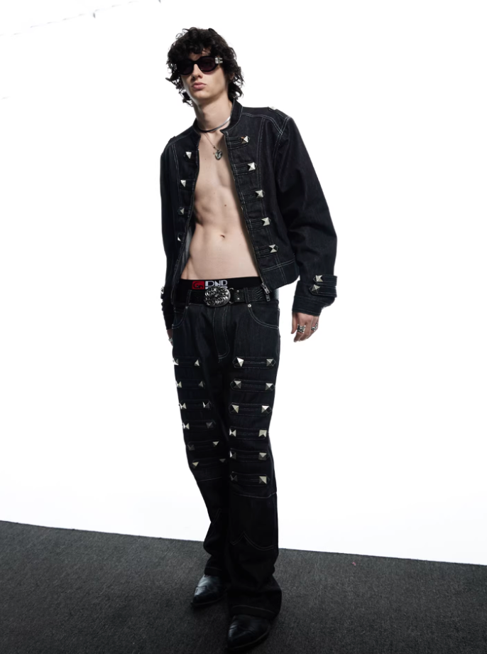 DND4DES  Stand Collar Metal Napoleon Raw Denim Jacket