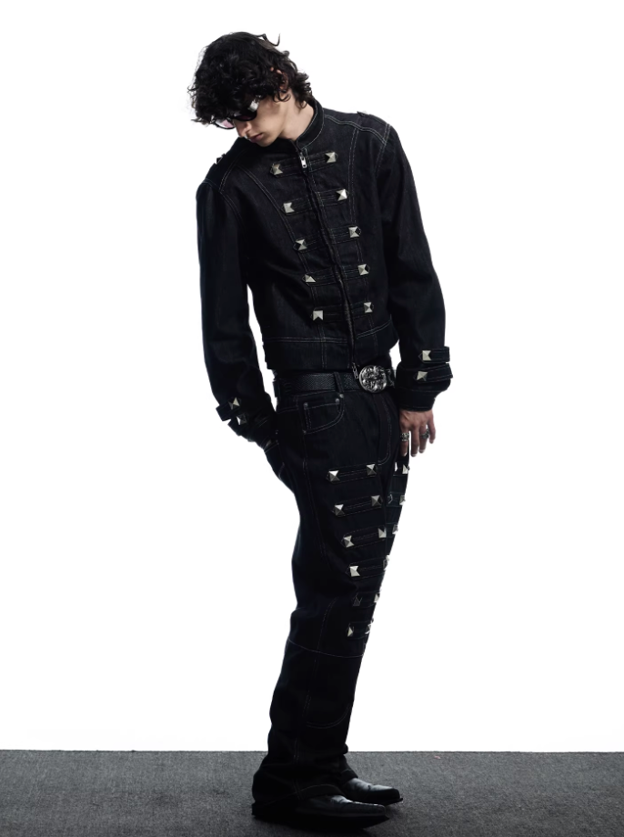 DND4DES  Stand Collar Metal Napoleon Raw Denim Jacket