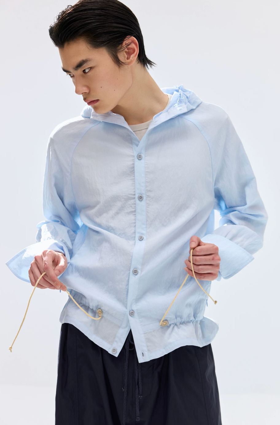 Simple Project  Lace-up Hooded Shirt