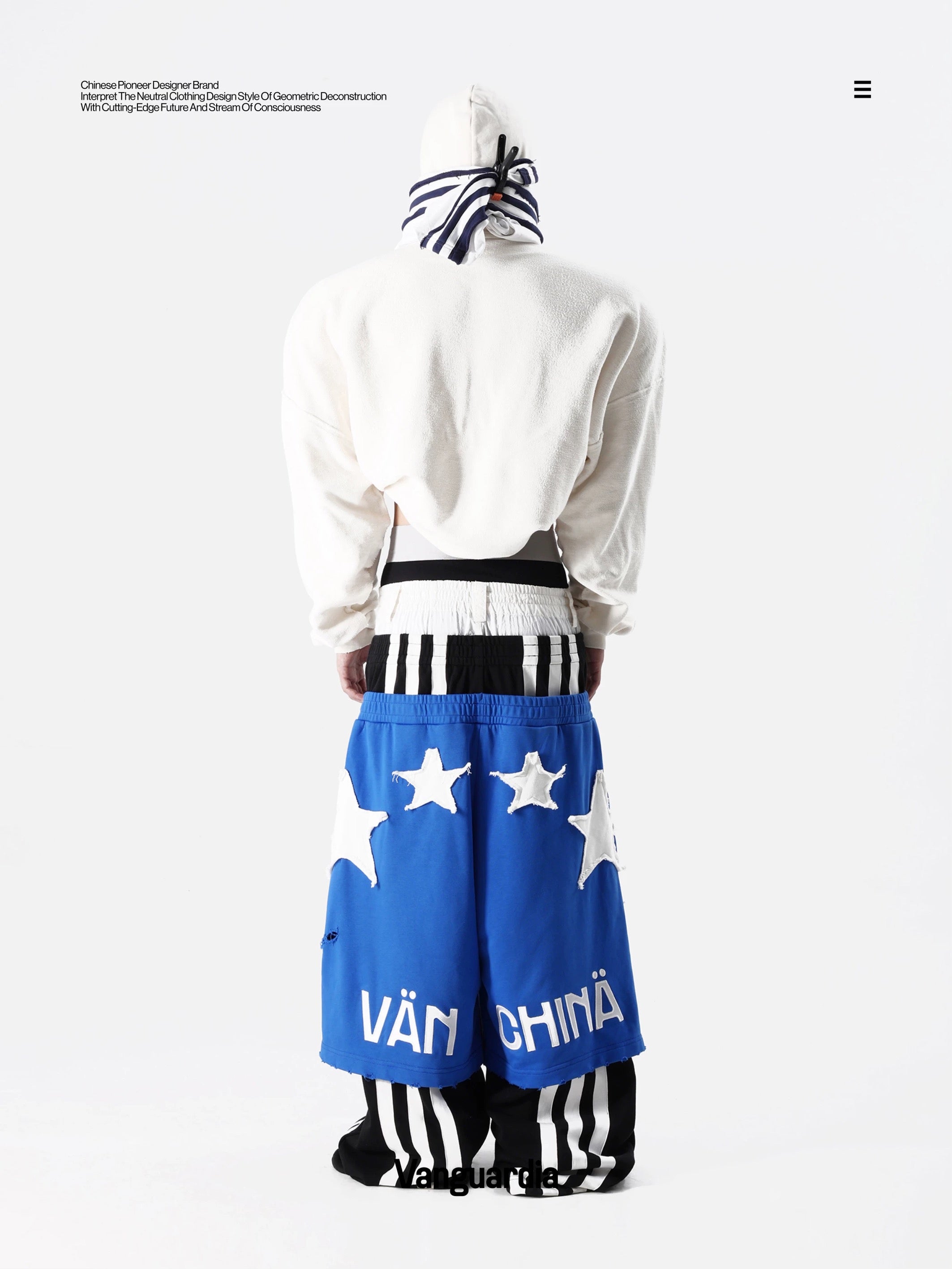 Vanguardia Sagging West Coast style sports three-waist stitching blue pure cotton loose trousers sweatpants