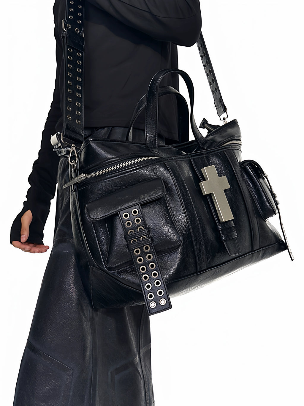 REBEL WAVE25FW "" Crossburst Leather Tote Bag, Shoulder Bag, Tote Bag, Crossbody Bag