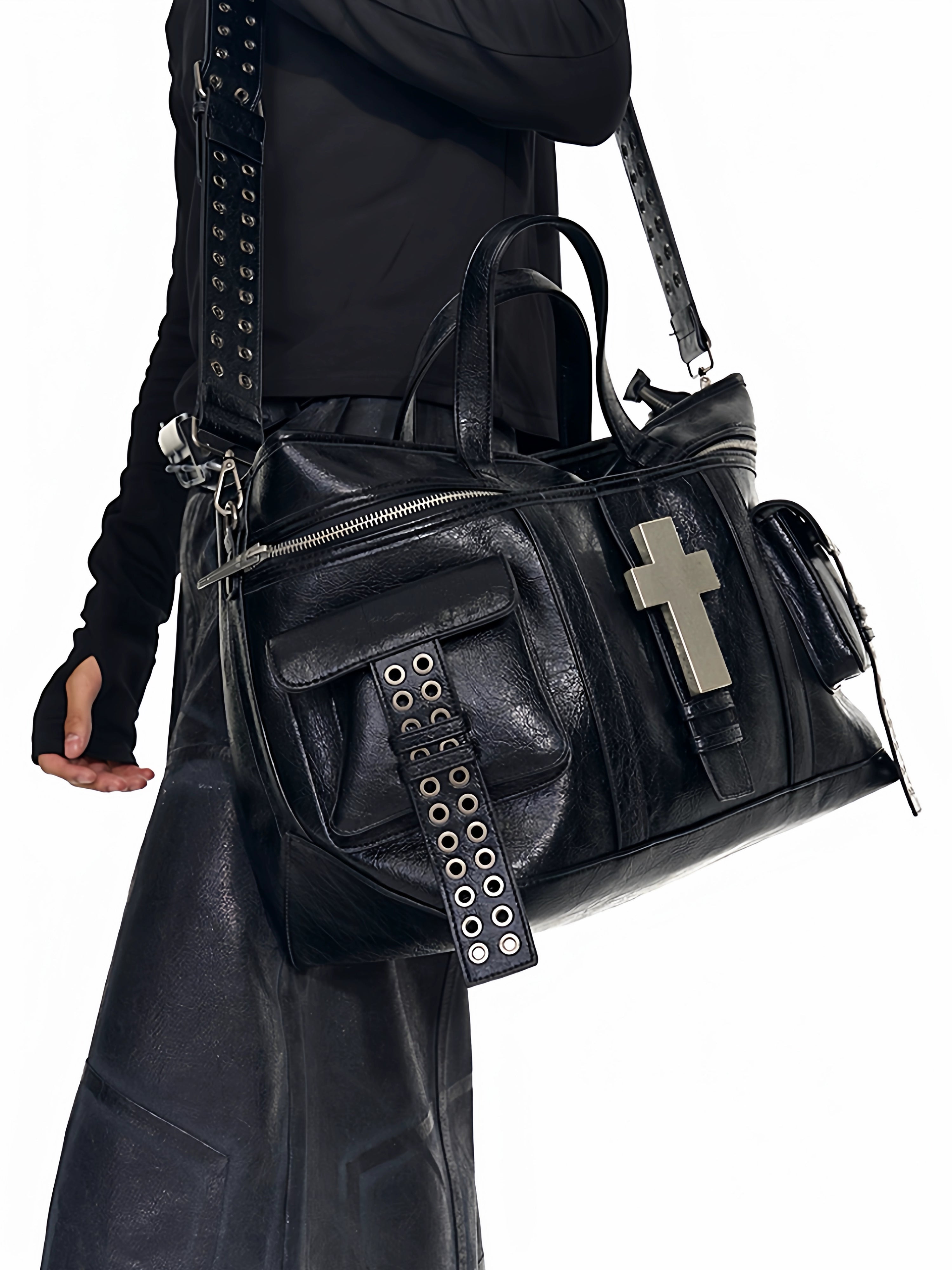 REBEL WAVE25FW "" Crossburst Leather Tote Bag, Shoulder Bag, Tote Bag, Crossbody Bag