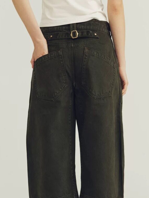 THE PROUDER  cotton army green three-dimensional cut denim cropped pants