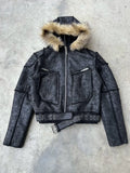 REBEL WAVE24FW "WØR" Crackle Leather Jacket with Multi-Zip Detachable Fur Collar