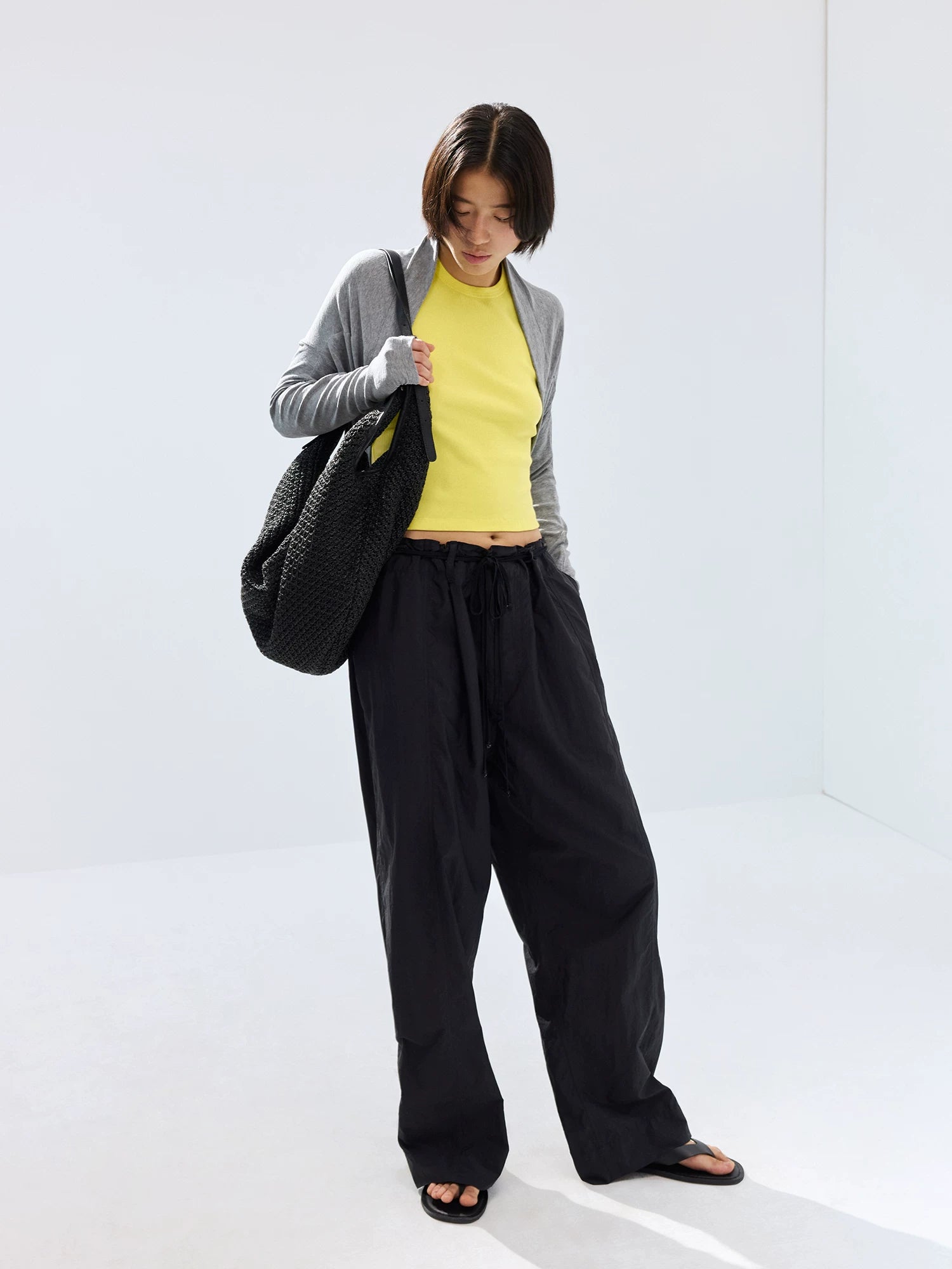 シンプルプロジェクト*2ウェイかぎ針編みバッグ「スイング」かぎ針編みラフィア織り革バッグ