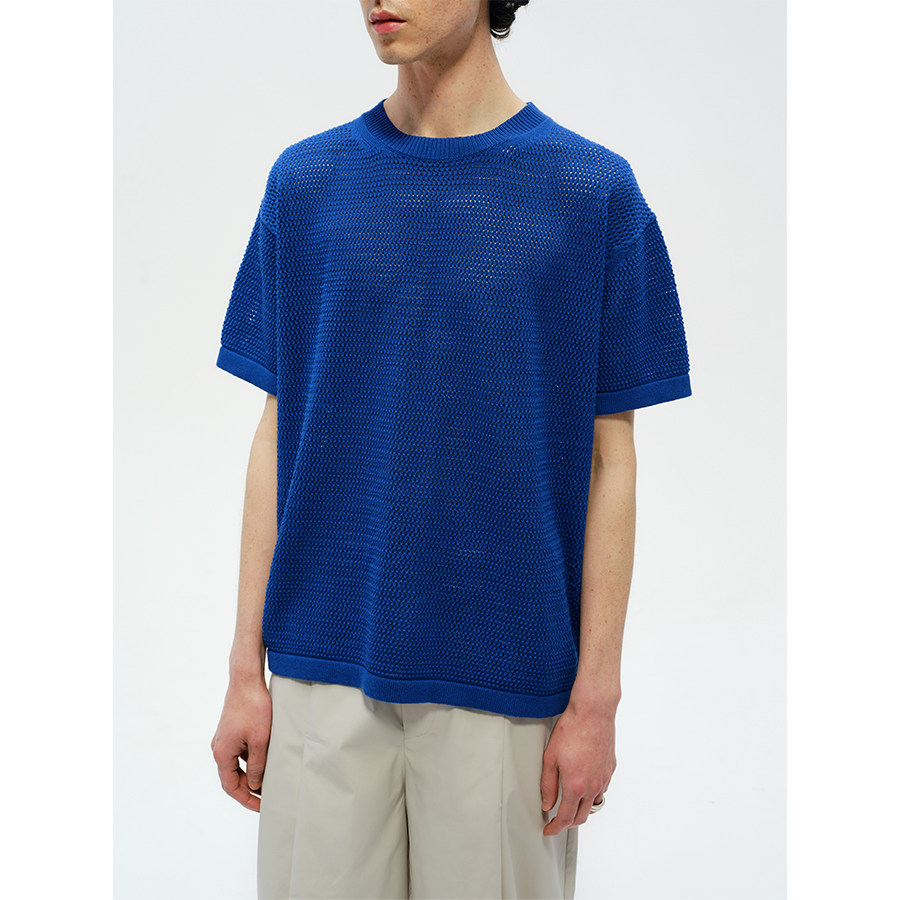 Sairenssei Hollow-Out Floral Knit Simple Loose Short-Sleeve T-Shirt
