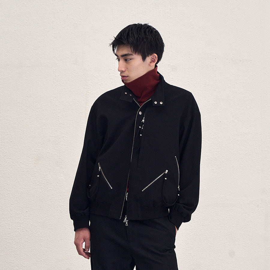 Sairenssei Black Heavy-Duty Beaded Stand Collar Minimalist Jacket