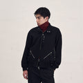 Sairenssei Black Heavy-Duty Beaded Stand Collar Minimalist Jacket