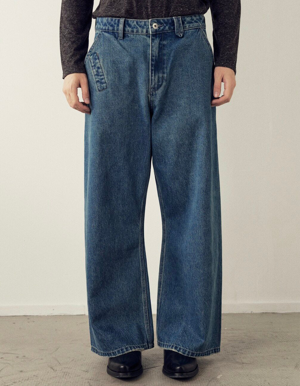 THE PROUDER Vintage Blue Pocket Embellished Scimitar Jeans