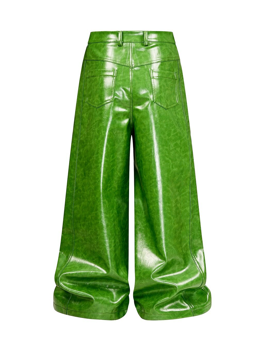 REBEL WAVE Green Liquid Leather Wide-Leg Pants