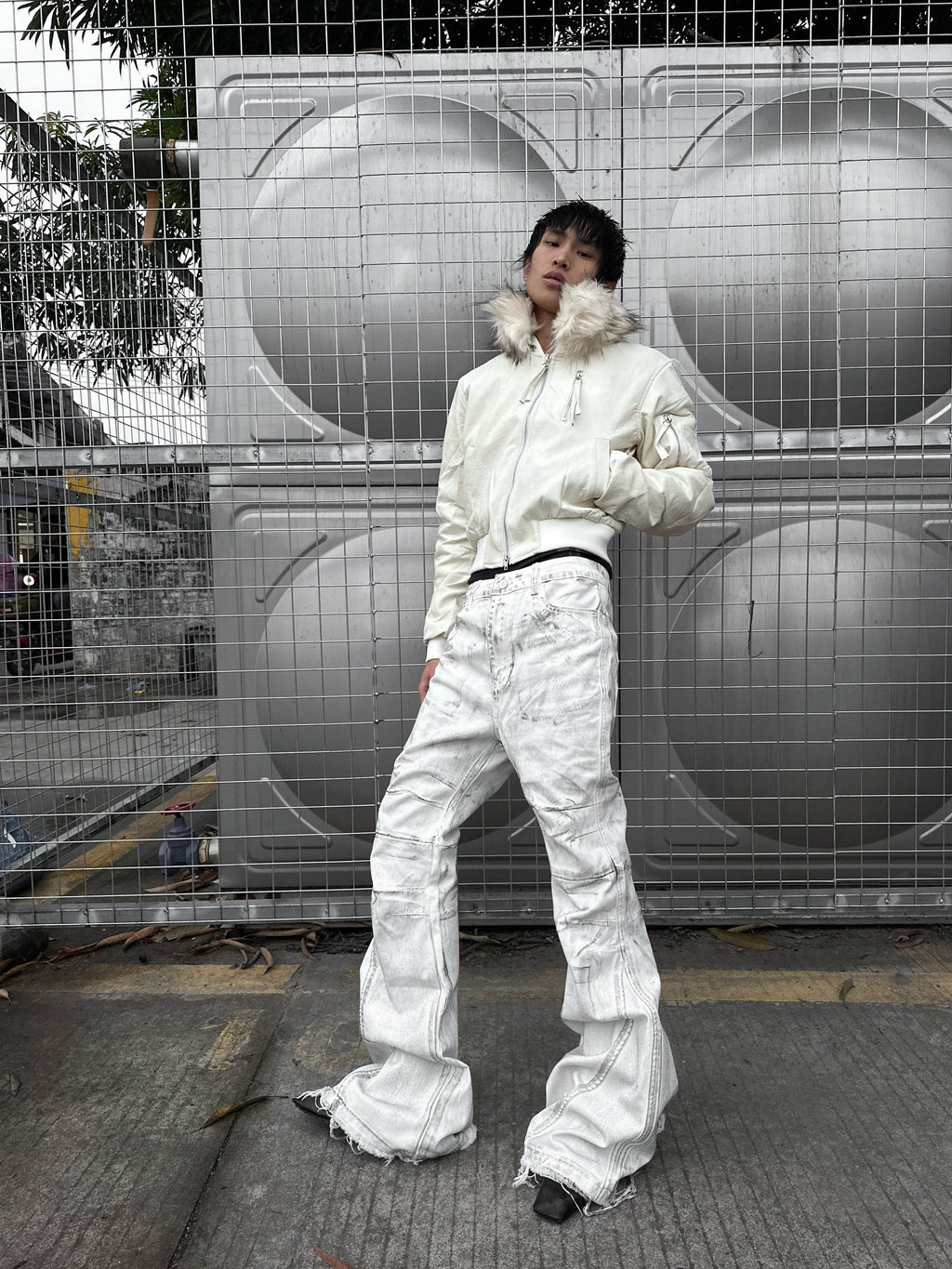 REBEL WAVE25FW "WΧΣ" White Distressed Waxed Jeans