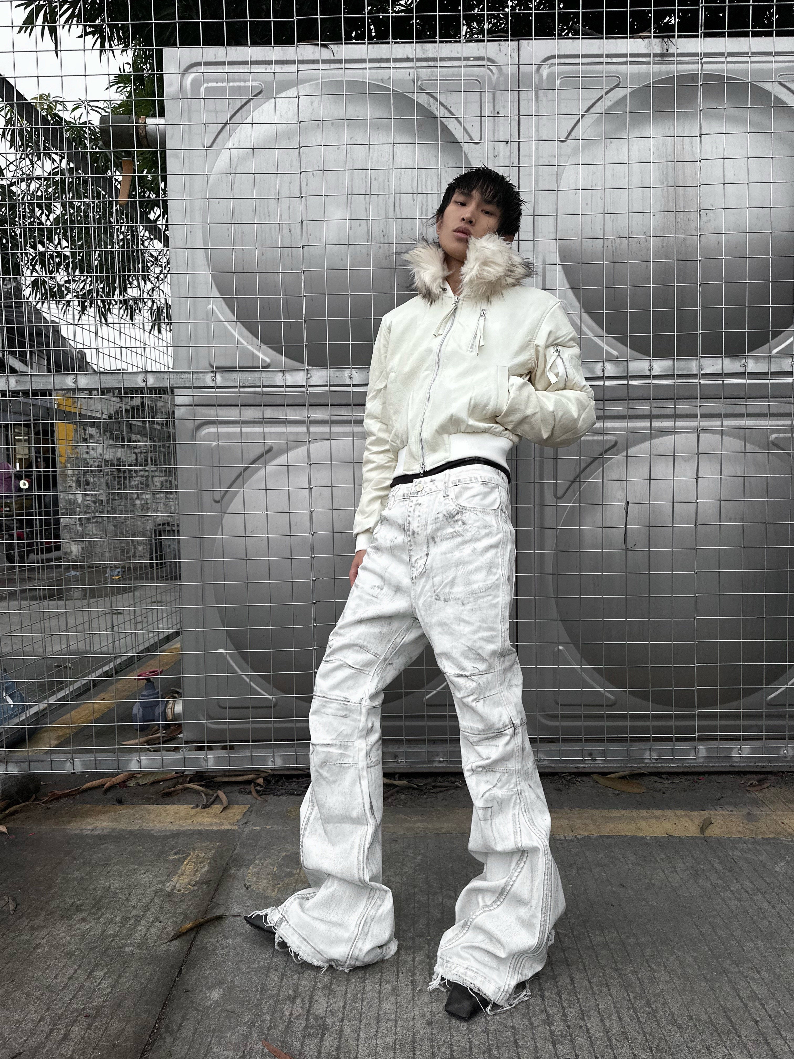 REBEL WAVE25FW "WΧΣ" White Distressed Waxed Jeans