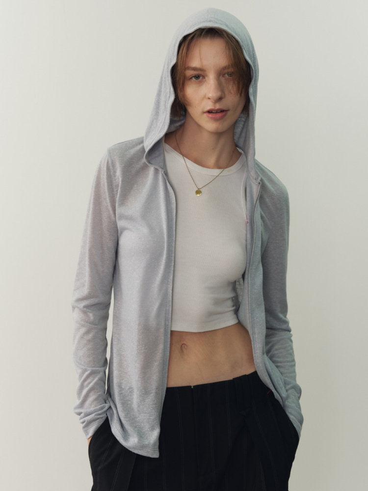 Choi Ranjun's linen-blend zippered hooded sun protection suit