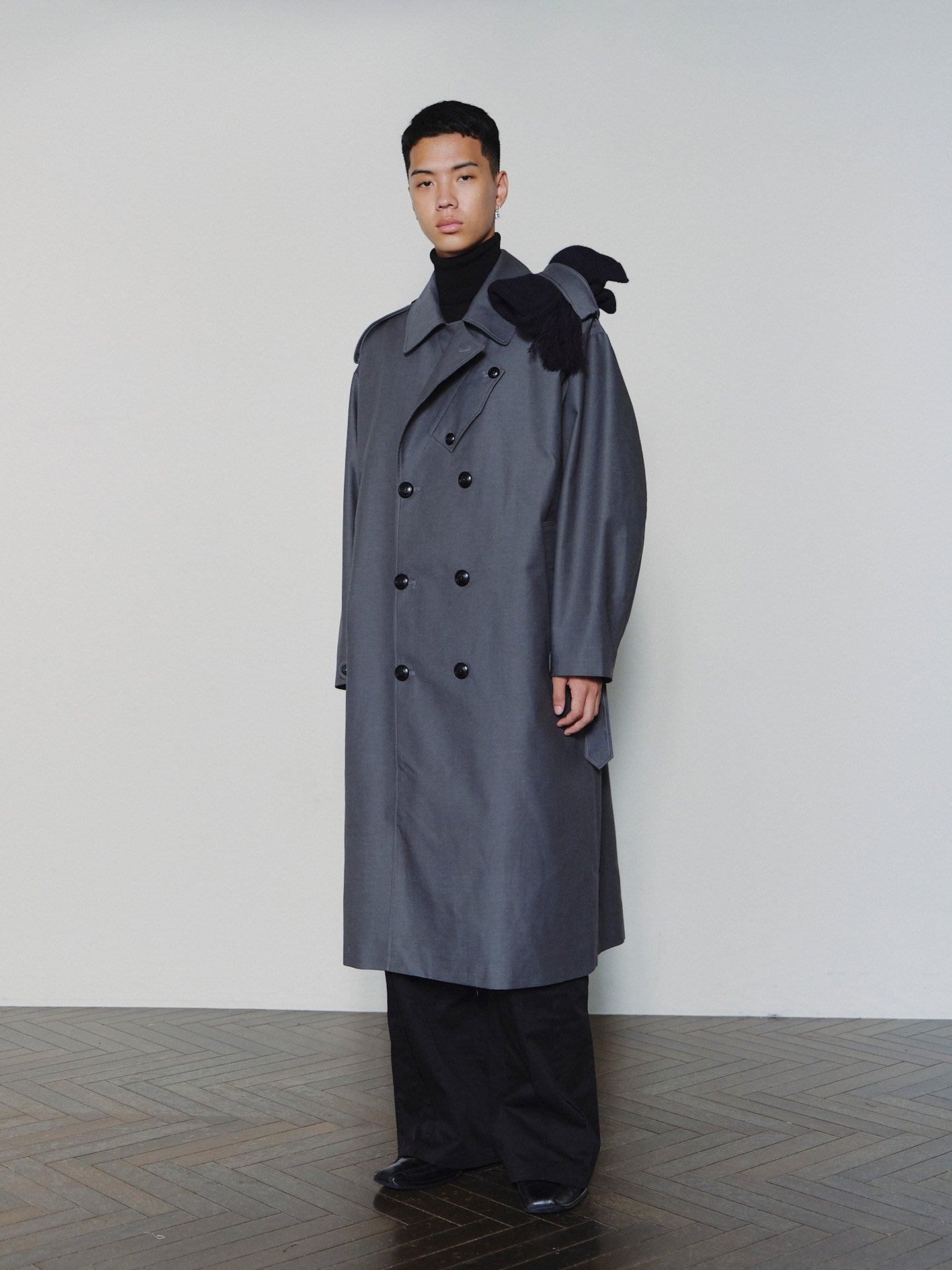 Sairenssei Oversized Sleeve Double-Breasted Long Trench Coat.
