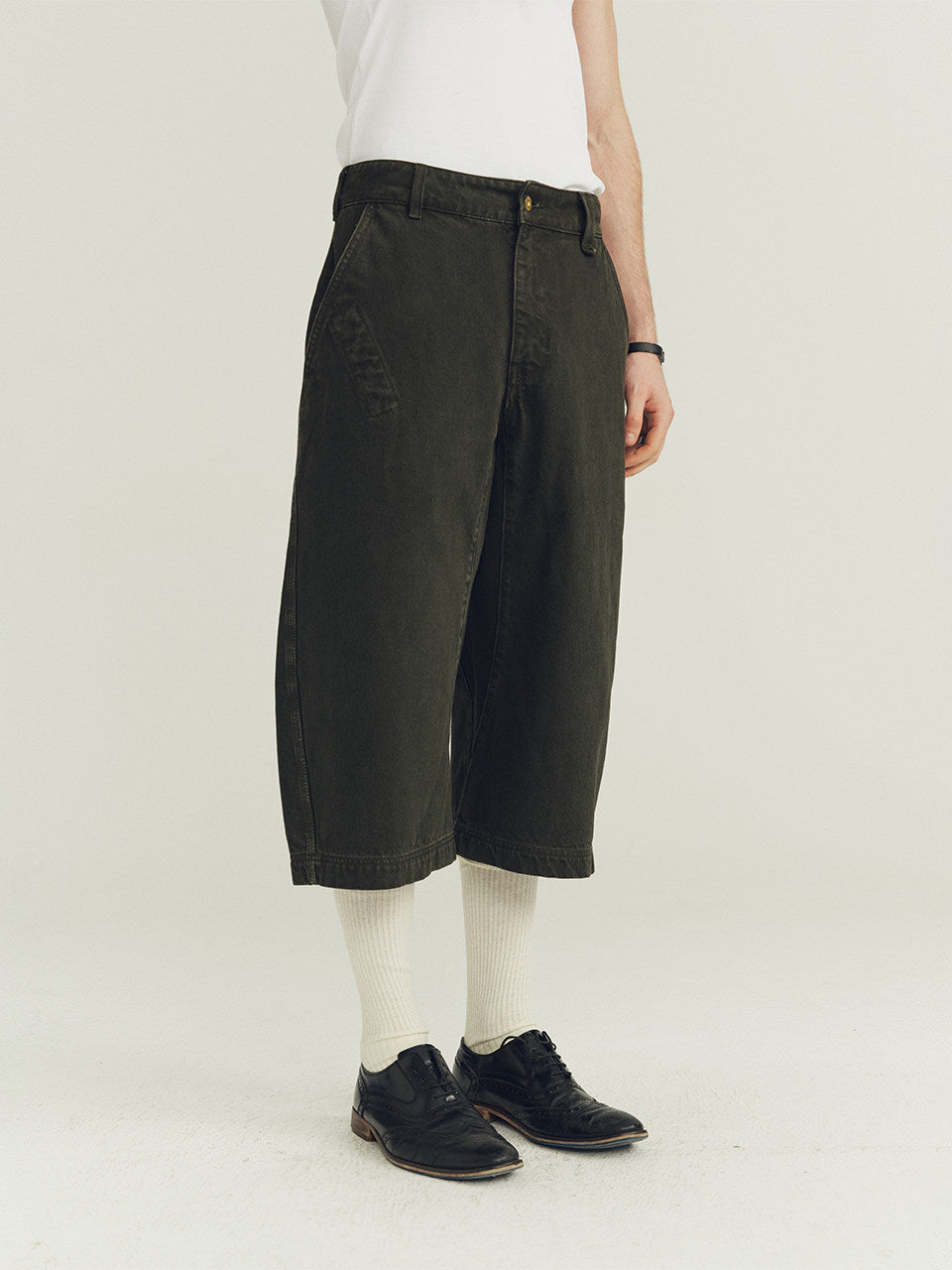 THE PROUDER  cotton army green three-dimensional cut denim cropped pants
