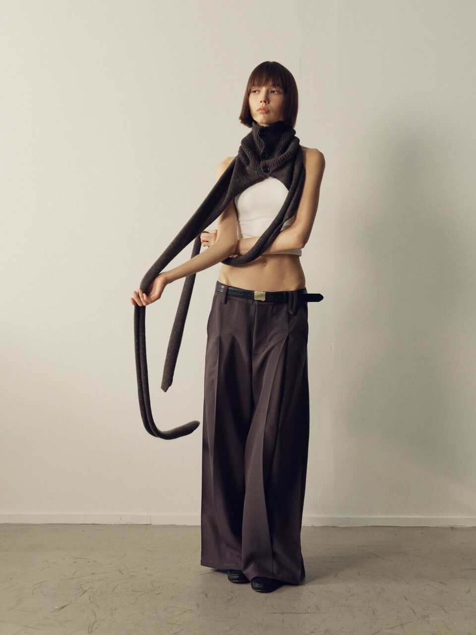 THE PROUDER dark grey organ pleated wide-leg trousers