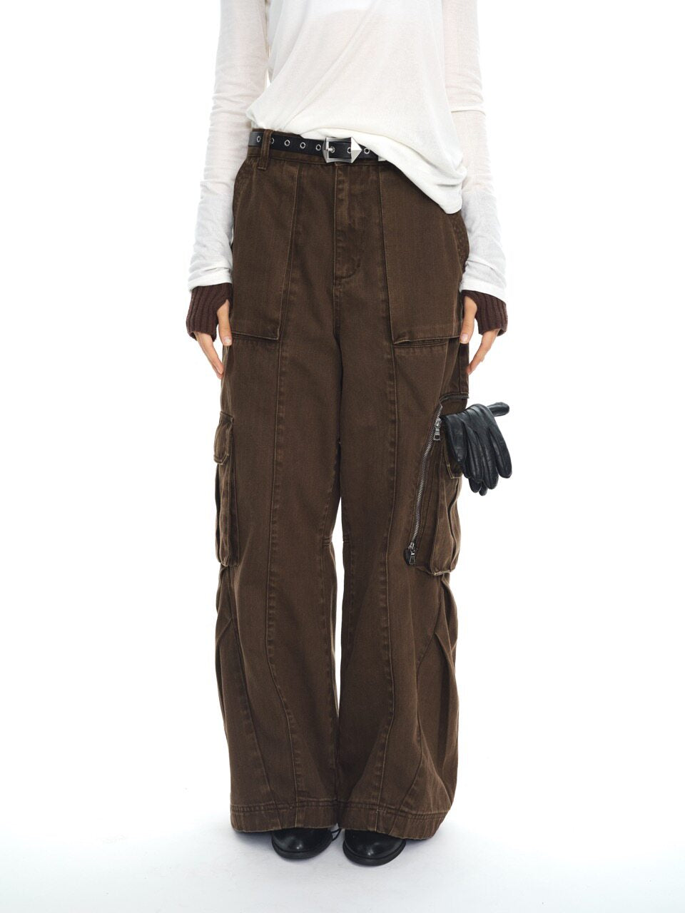 THE PROUDER brown pleated pocket cargo pants