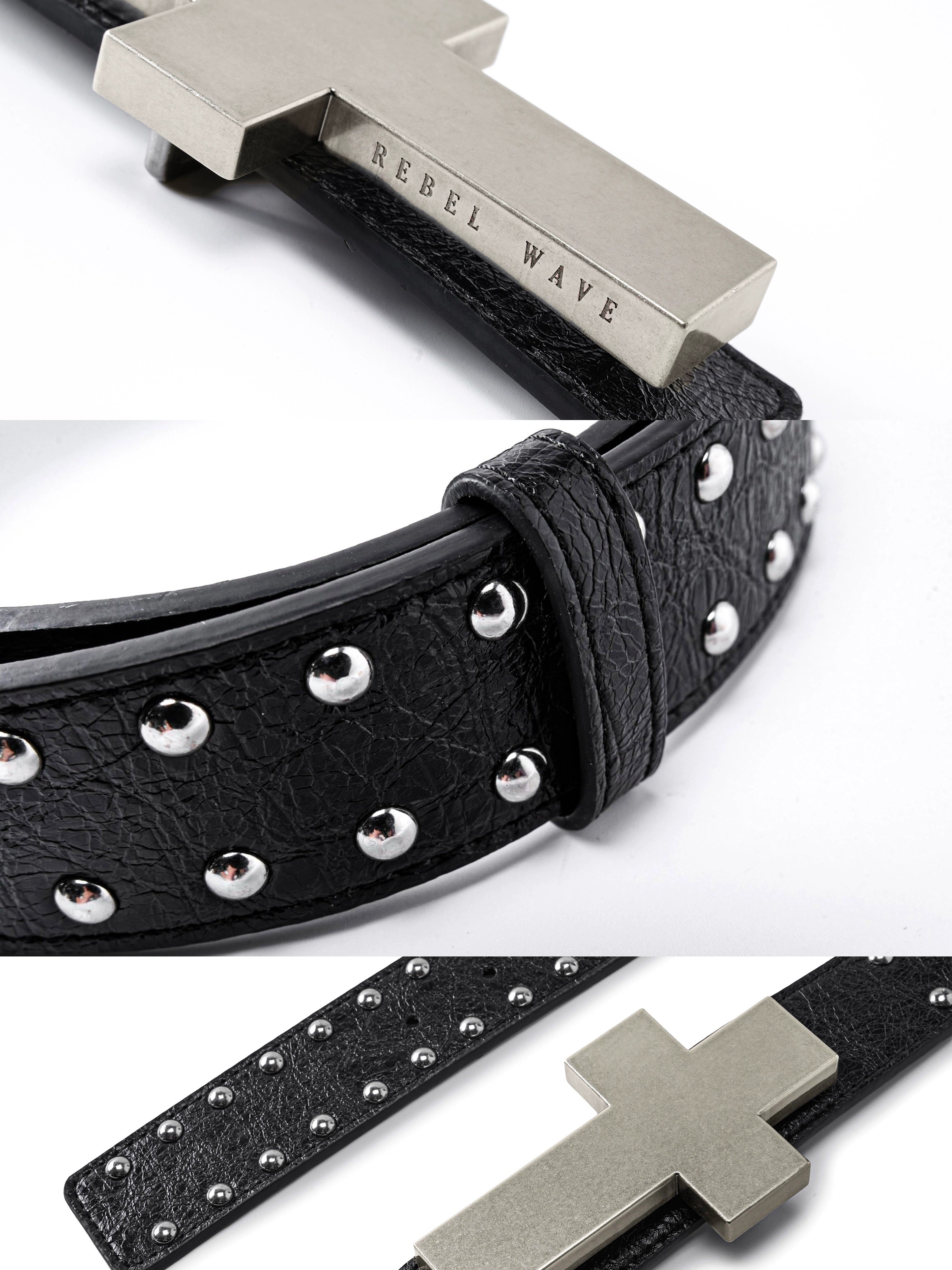 REBEL WAVE 25FW  Cracked Pattern Studded Cross Belt