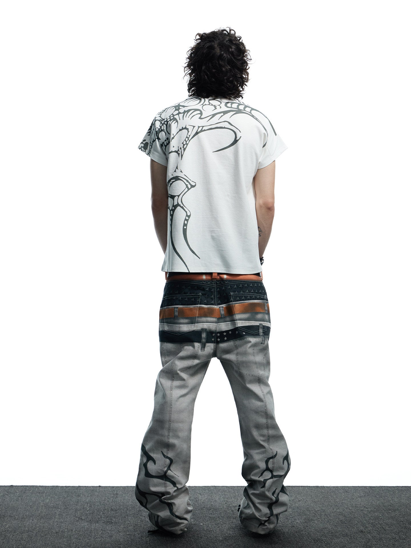 DND4DES Original  3D Printed Double Waistband Pistol Tiger Stripe Straight Leg Flared Jeans
