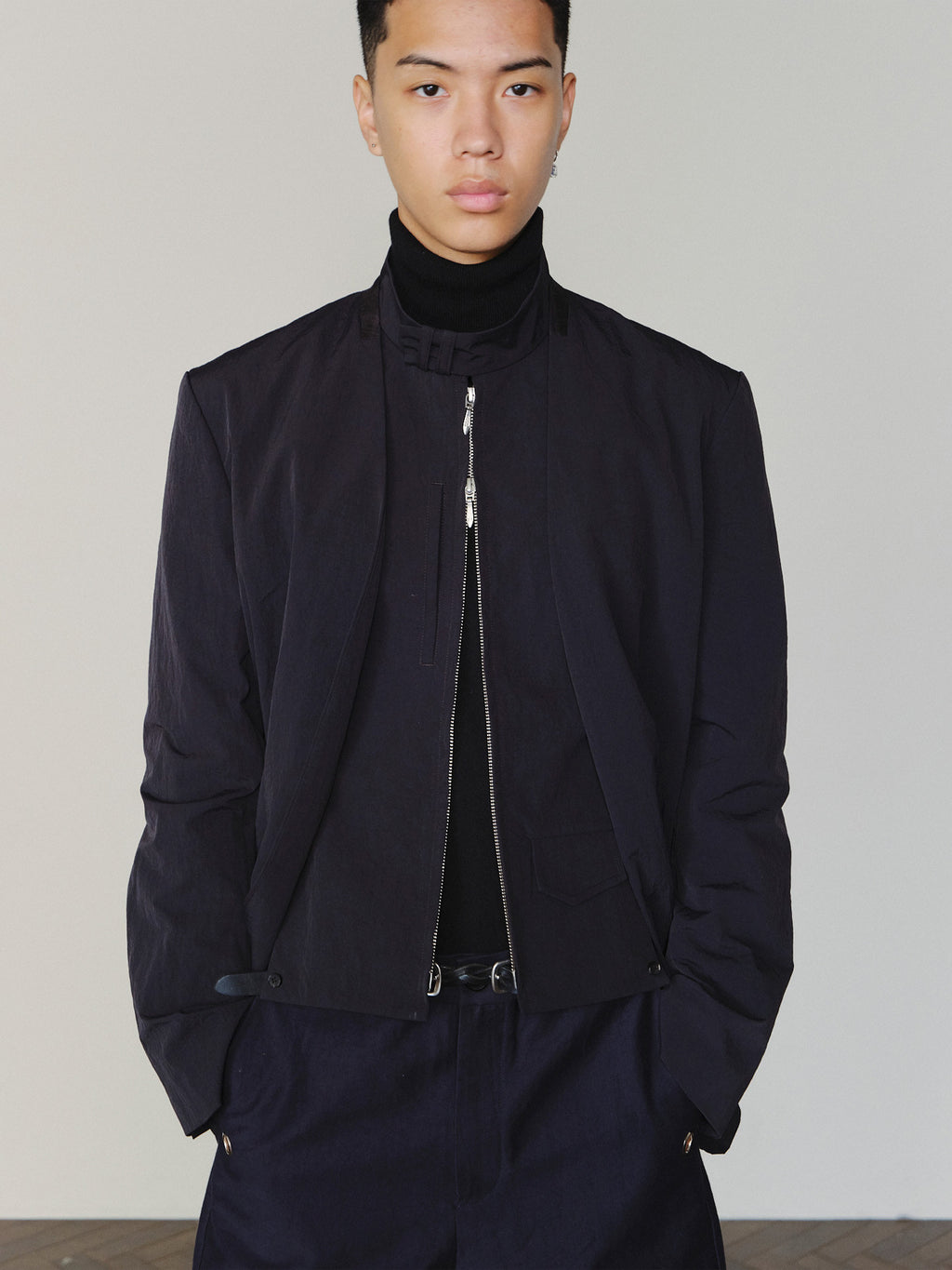 Sairenssei Detachable Faux Two-Piece Double Zipper Simple Suit Jacket